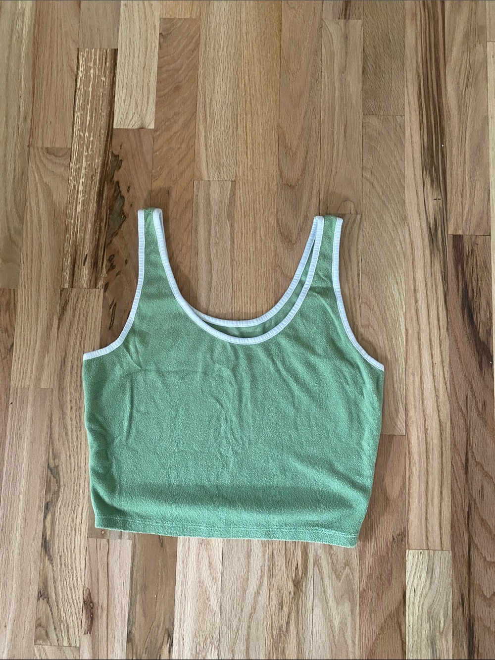 SO Green Ribbed Crop Tank with White Trim